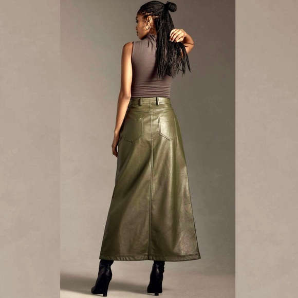 ANTHROPOLOGIE The Madi Faux Leather Front-Slit Denim Skirt by Pilcro - Picture 3 of 6